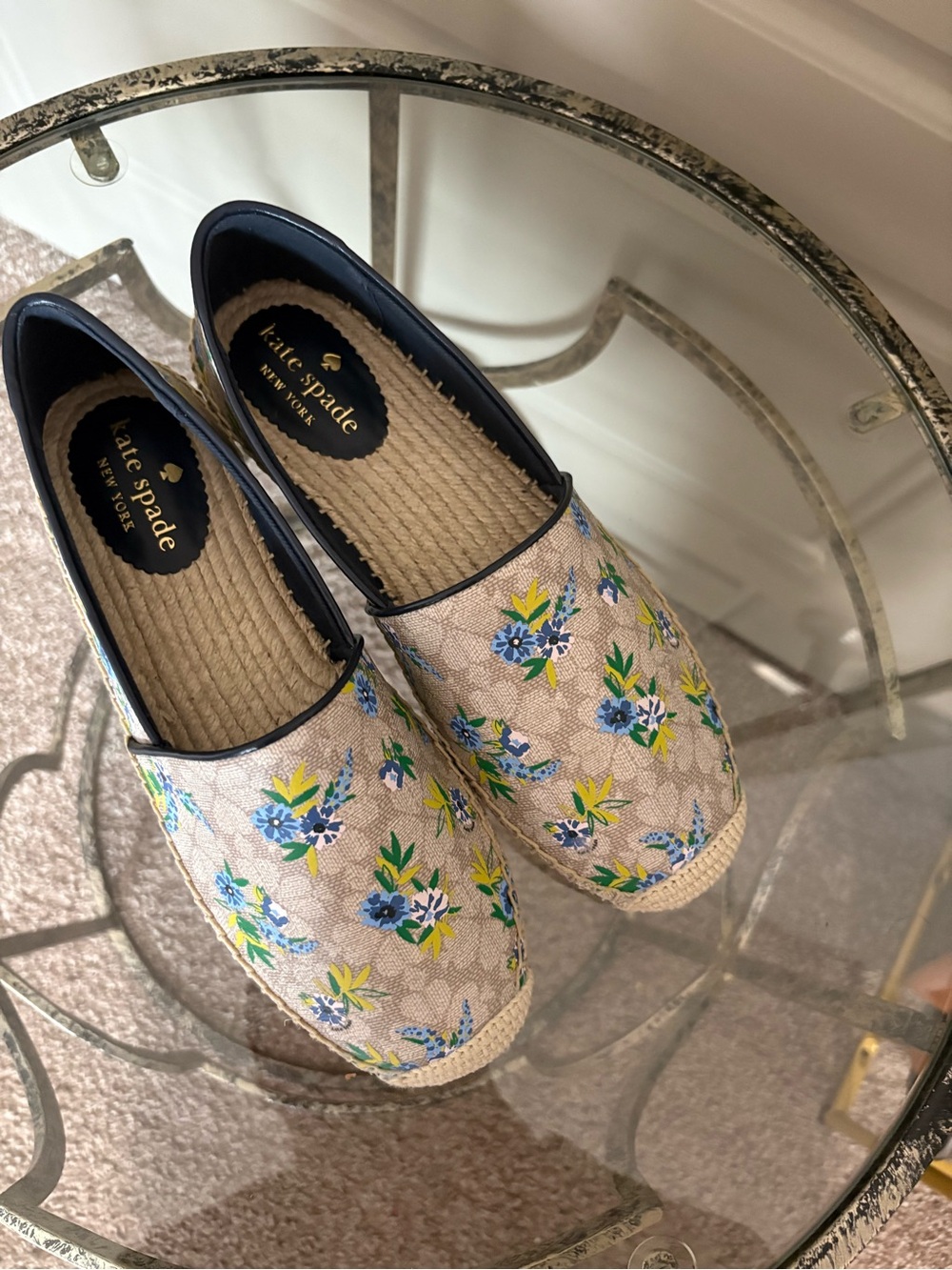 kate spade Blue & Cream Floral Espadrille Slip-Ons